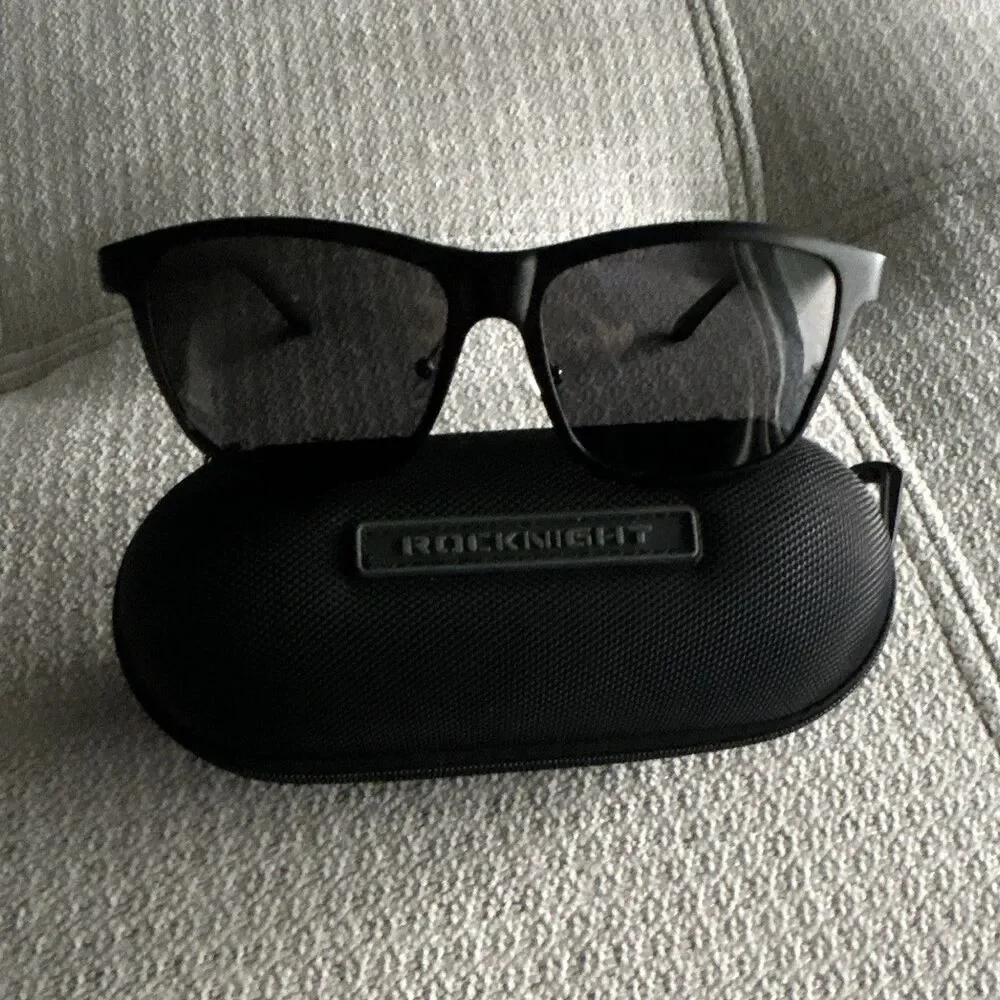 ROCKNIGHT  Rectangular Sunglasses A407 Black size 58-17 Tinted lens with Case